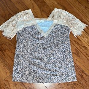 Three Bird Nest leopard and lace top t shirt size medium
